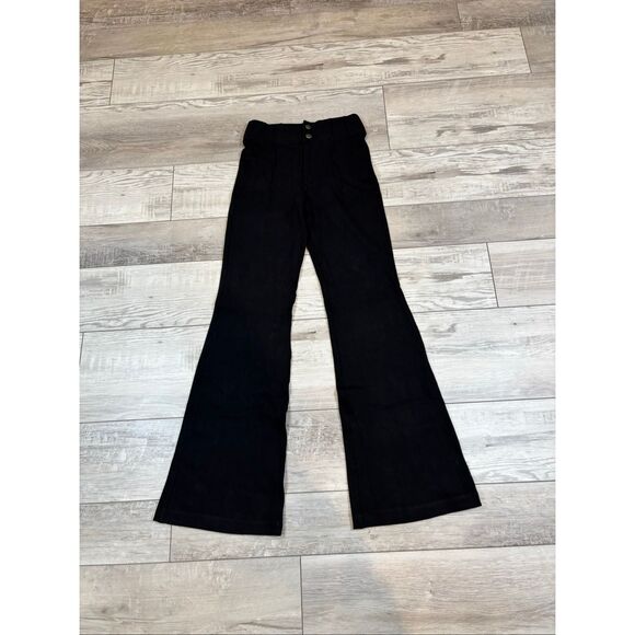 Rae Mode Black Cotton Stretch Twill Double Button Up Flare Pants Size S - Picture 1 of 10